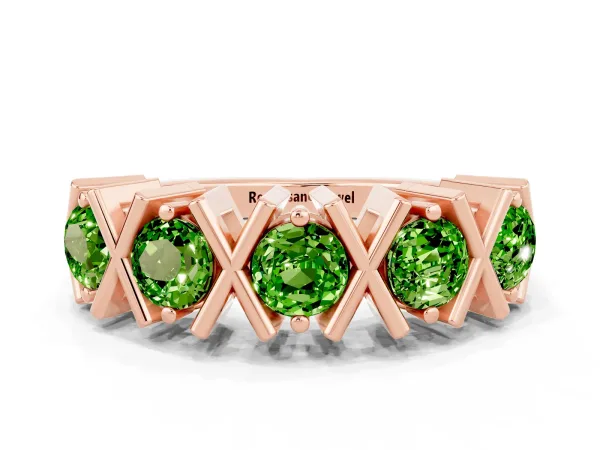 Round Peridot Channel Set Band with X-Prong Detail Rose gold
