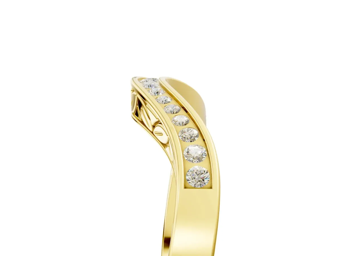 Round Cut Channel Set Wave Band with Pavé Setting Yellow gold