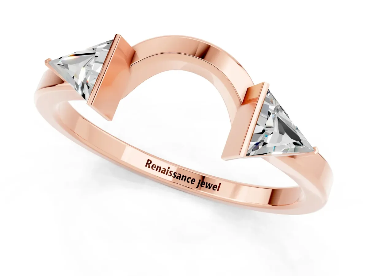 Trillion Moissanite Open Band Ring with Bezel Setting Rose gold