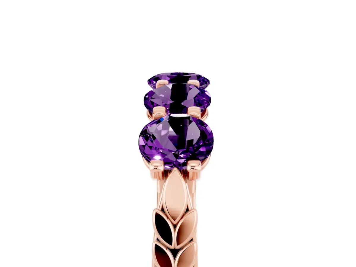 Five-Stone Round Amethyst Prong-Set Band Rose gold