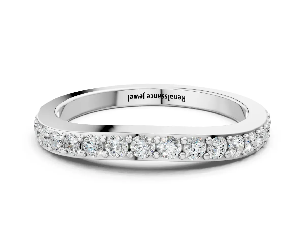 Round Diamond Pavé Set Curved Eternity Band Silver