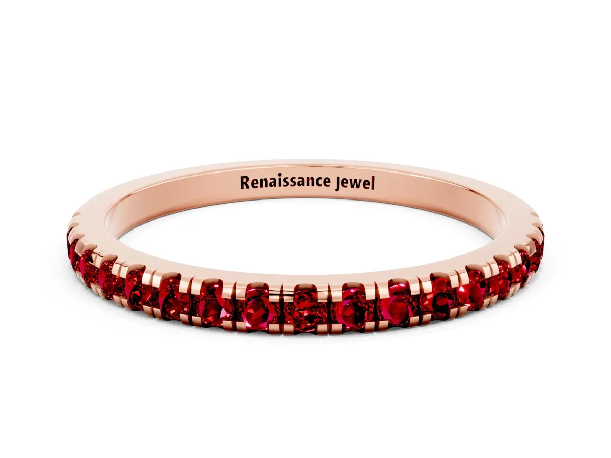 Pavé Round Ruby Half Eternity Band with Shared Prong Setting Rose gold