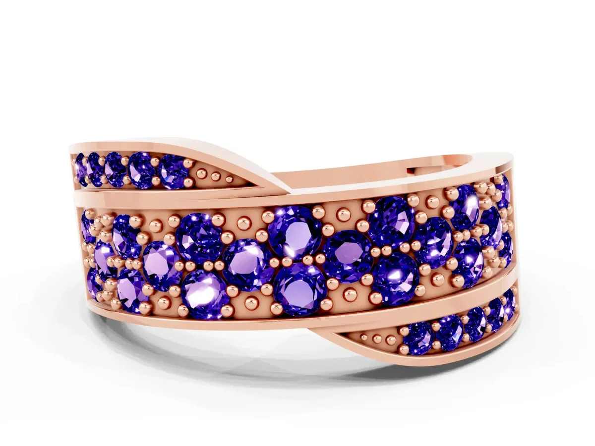 Pavé Round Tanzanite Crossover Band with Bead Prong Setting Rose gold