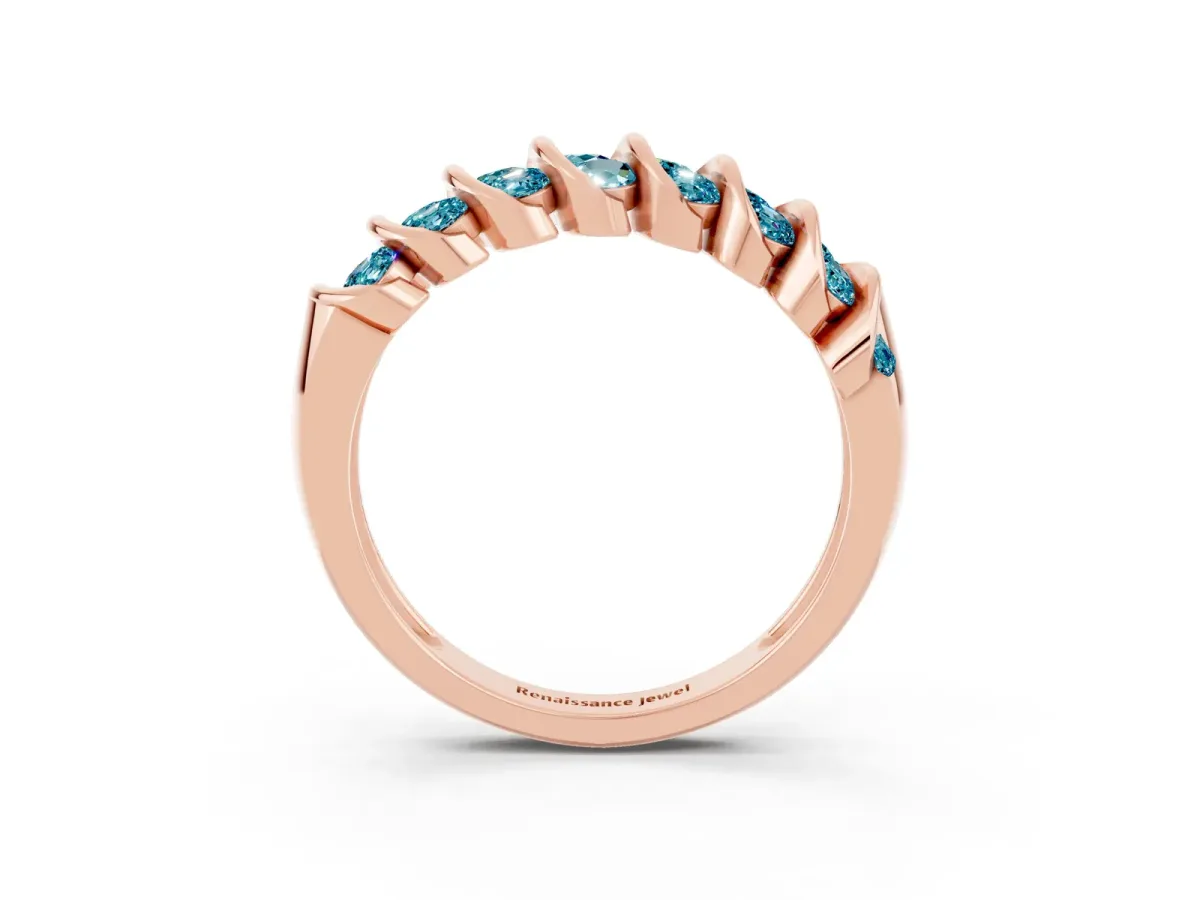 Channel Set Round Blue Topaz Multi-Row Band Rose gold