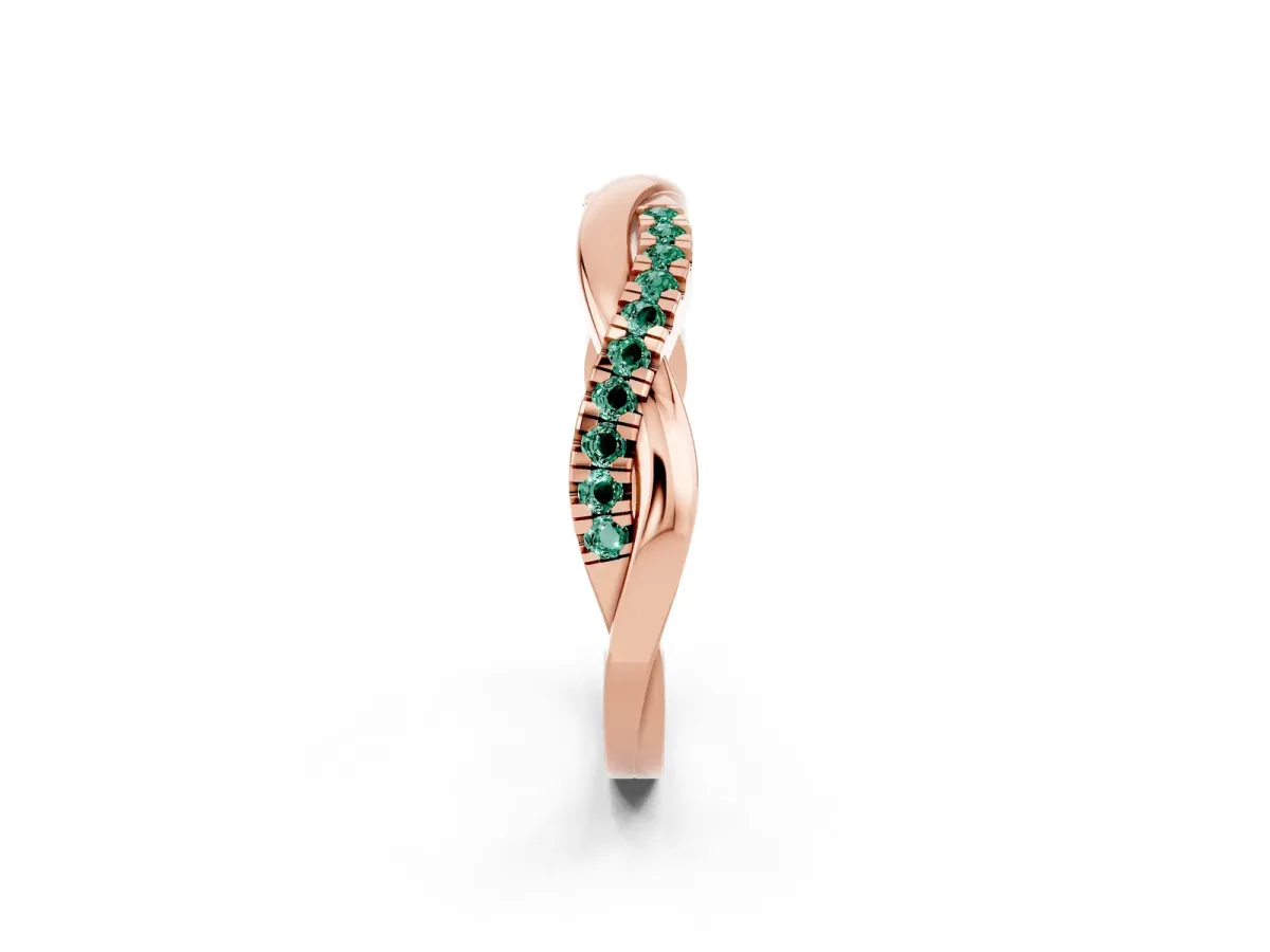Round Green Sapphire Twisted Infinity Band with Prong Setting Rose gold