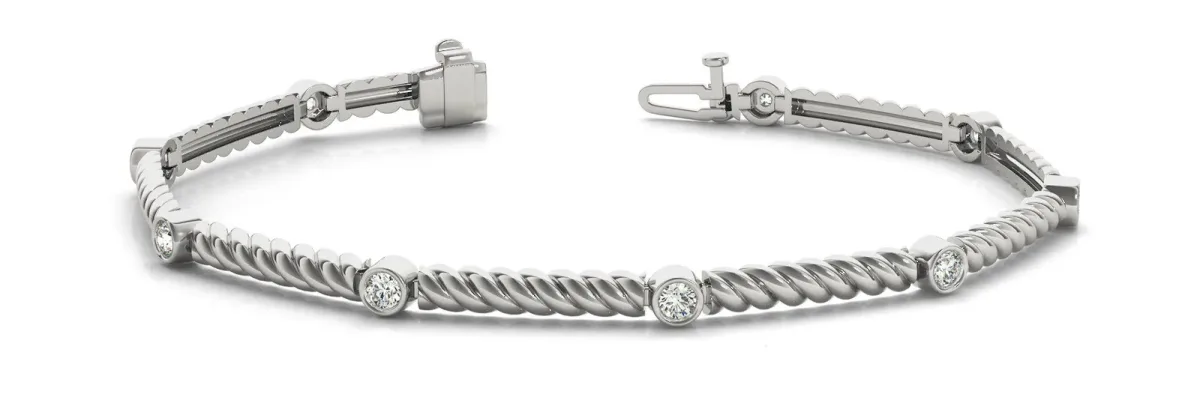 Round Bezel-Set Diamond Twisted Tennis Bracelet White gold