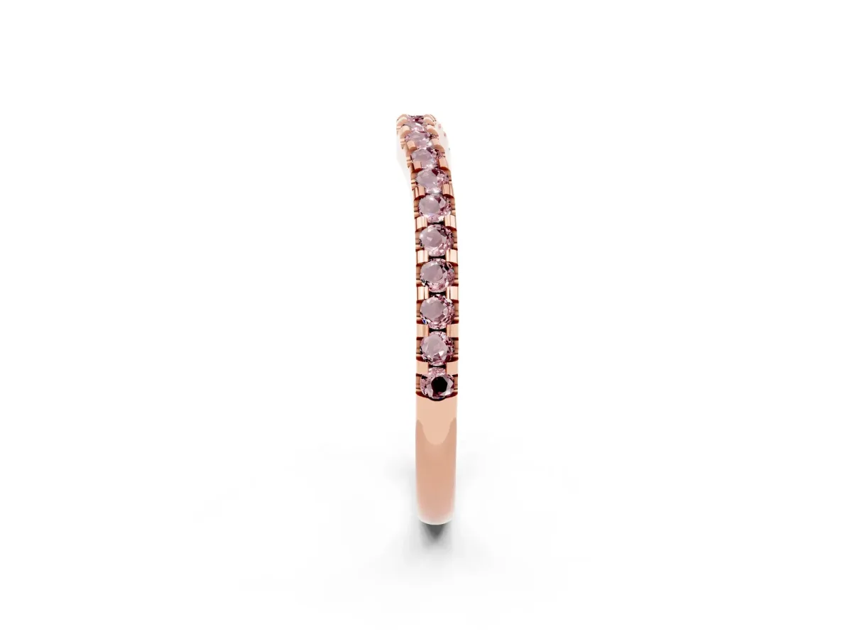 Round Morganite Pavé Curved Wedding Band Rose gold