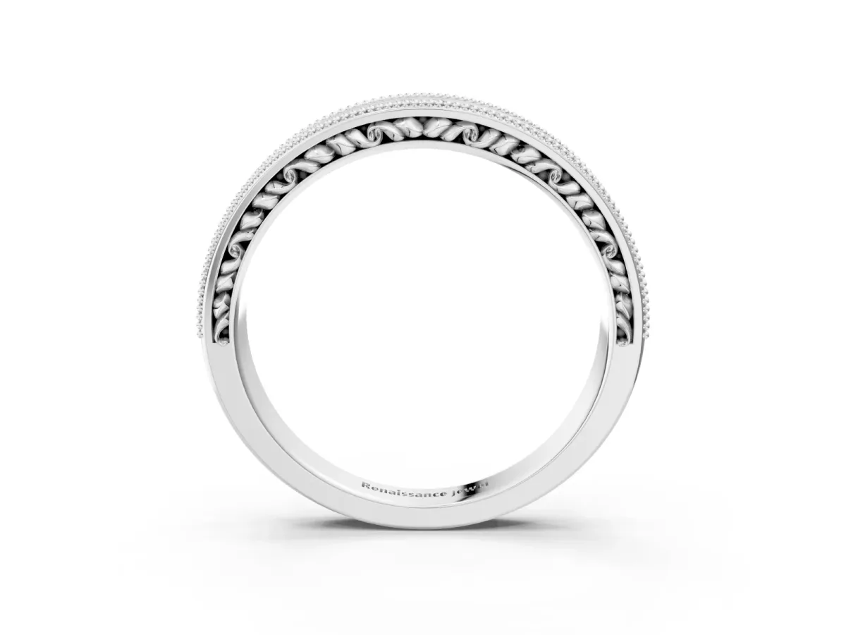 Pavé Round Diamond Eternity Band with Milgrain Edge Silver