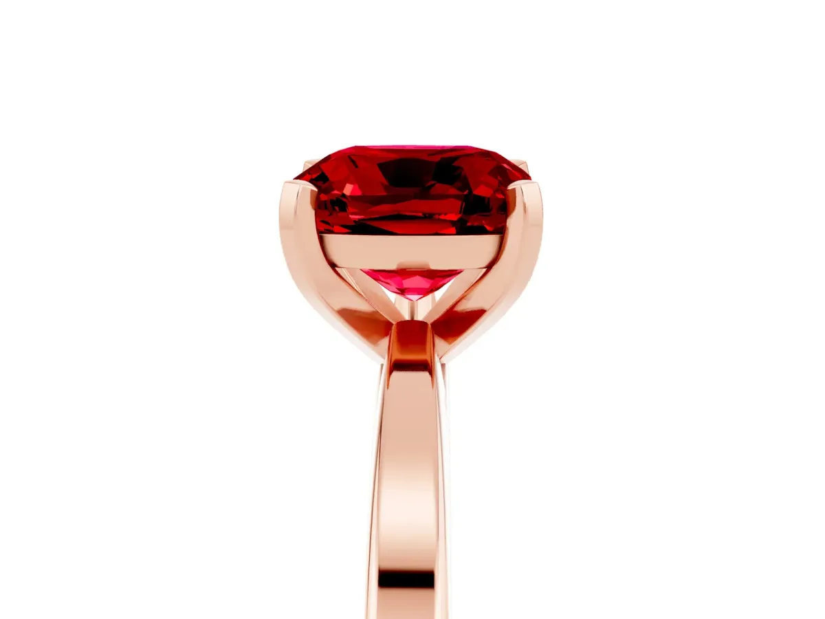 Cushion Cut Ruby Solitaire Engagement Ring with Classic Band and Four-Prong Setting Rose gold