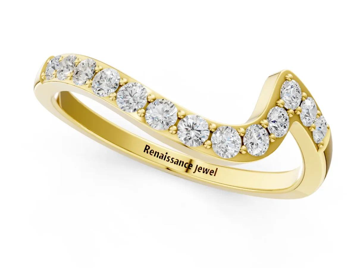 Round Diamond Pavé Chevron Wedding Band Yellow gold