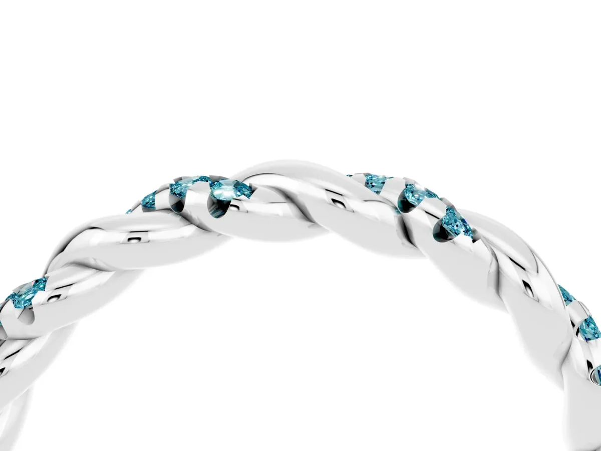 Twisted Pavé Round Blue Topaz Eternity Band Platinum