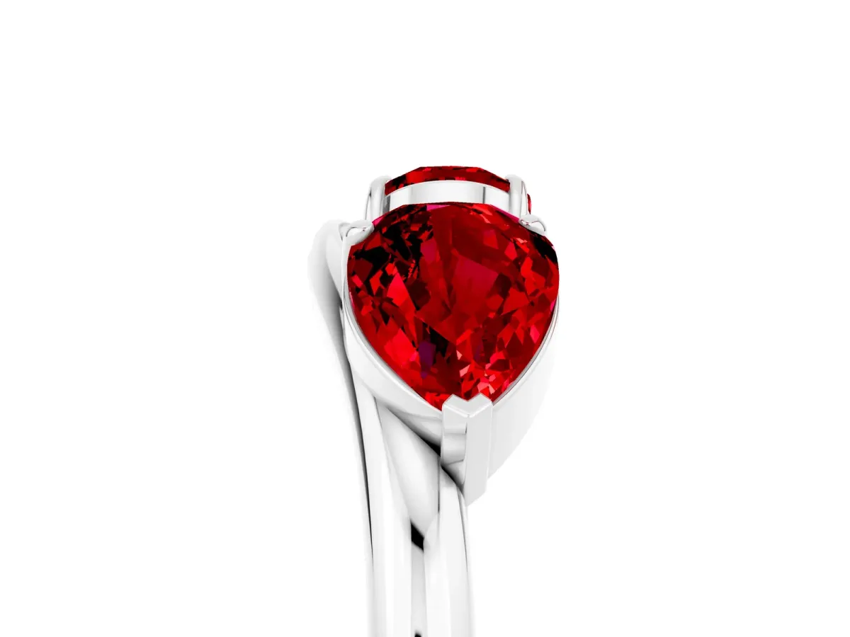 Two-Stone Pear Ruby Bypass Ring with Prong Setting Silver