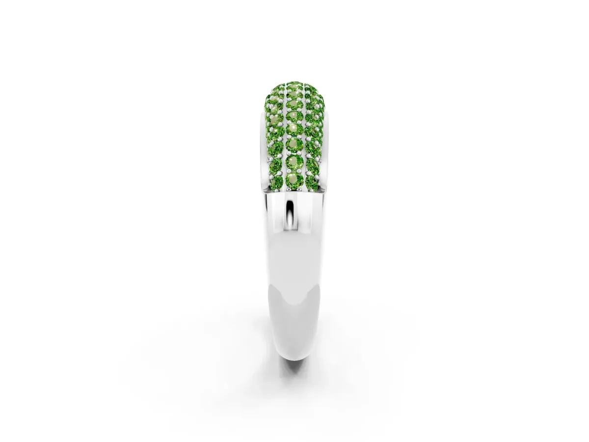 Three-Row Pavé Round Peridot Dome Band White gold
