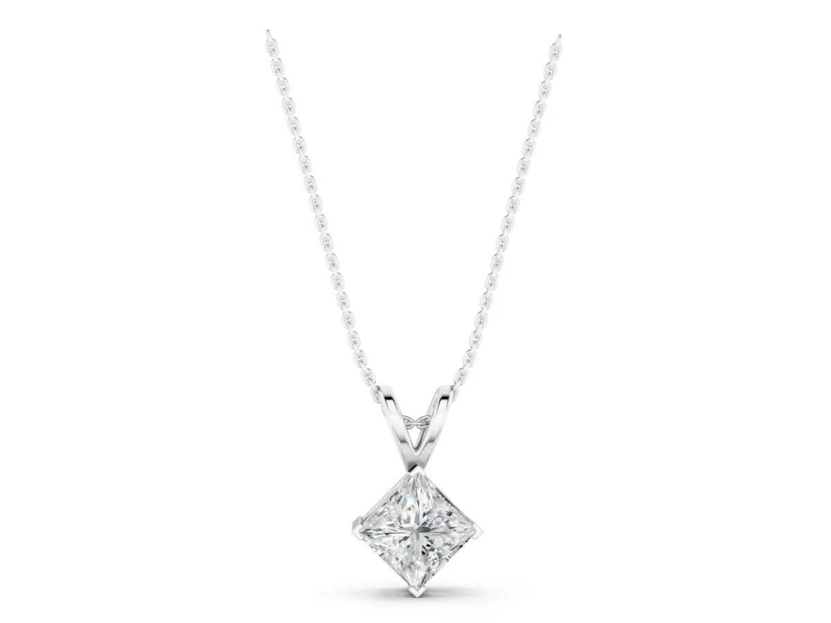 Princess Cut Bezel Set Pendant White gold