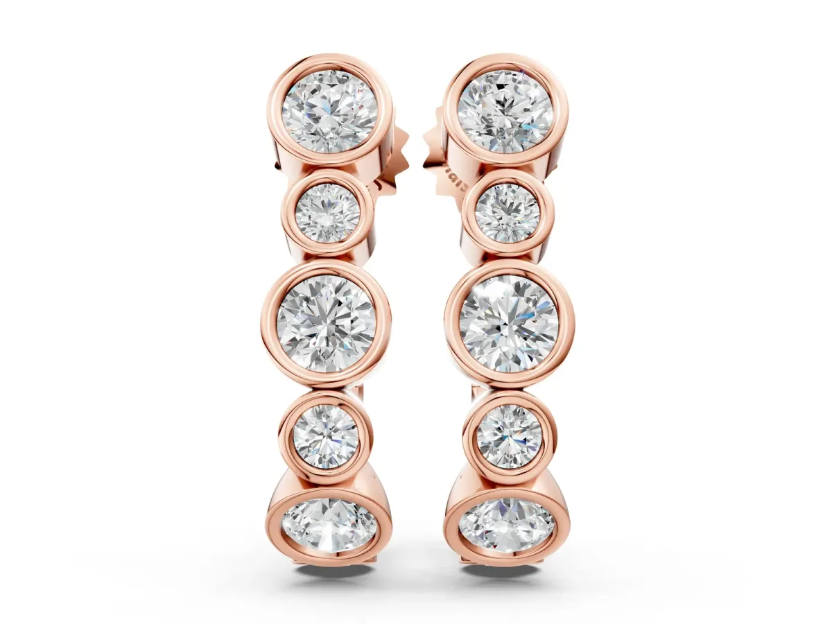 Bezel Set Round Diamond Hoop Earrings Rose gold