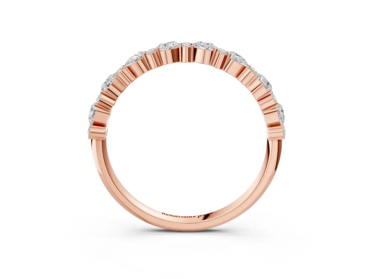 Pear and Round Diamond Wedding Band Rose gold