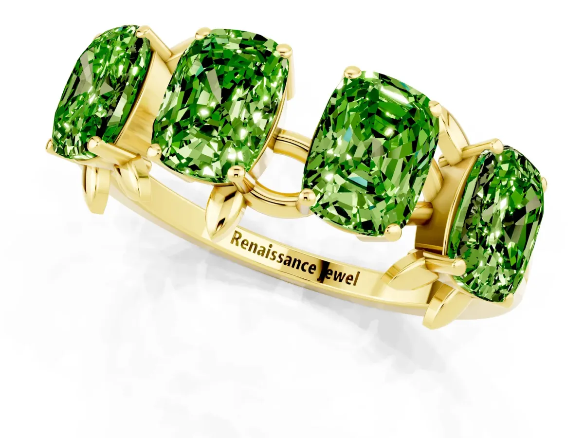Emerald Cut Peridot Prong-Set Half Eternity Band Yellow gold