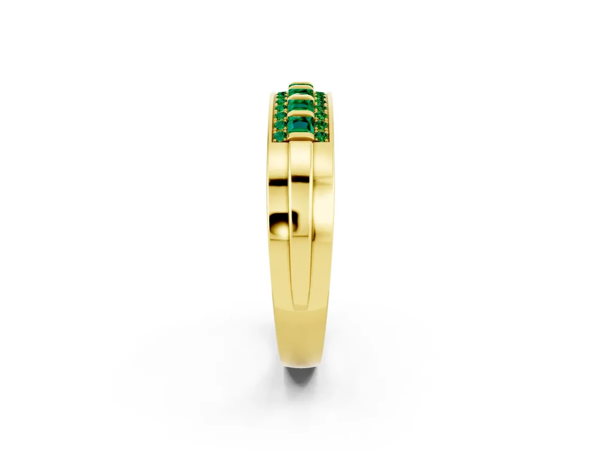 Bar-Set Princess Cut Emerald Pavé Band Yellow gold