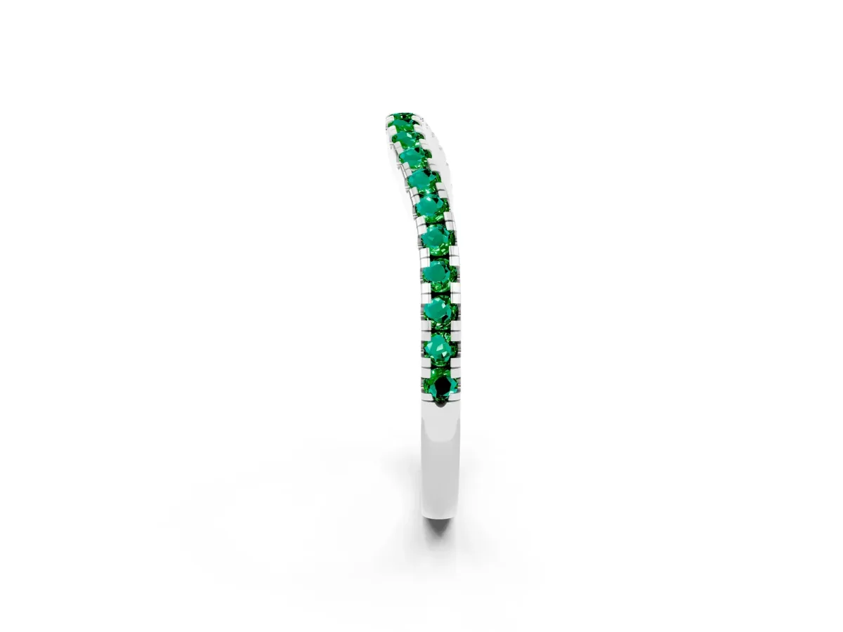 Round Emerald Pavé Half Eternity Band with Shared Prong Setting Platinum