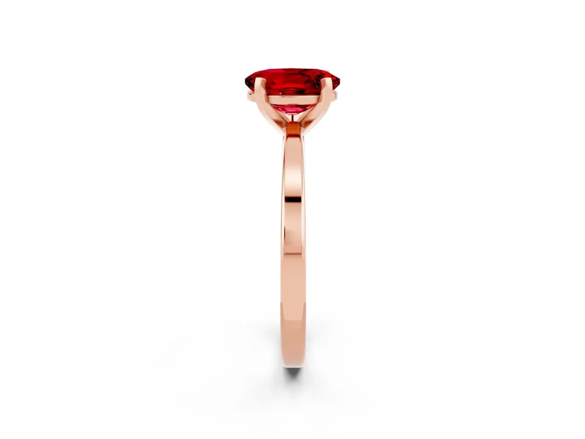 Oval Cut Ruby Solitaire Engagement Ring with Classic Band and Four-Prong Setting Rose gold