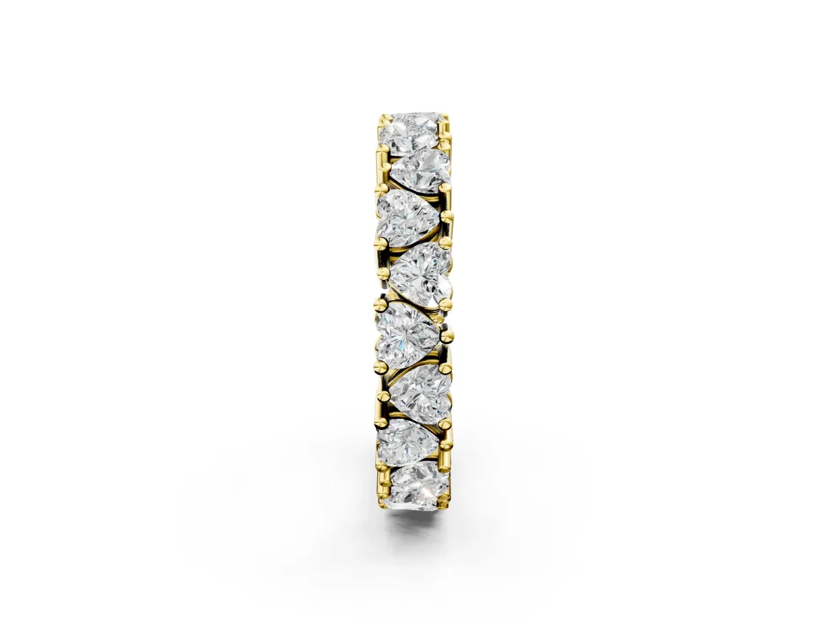Heart Cut Eternity Band with Shared Prong Setting Yellow gold