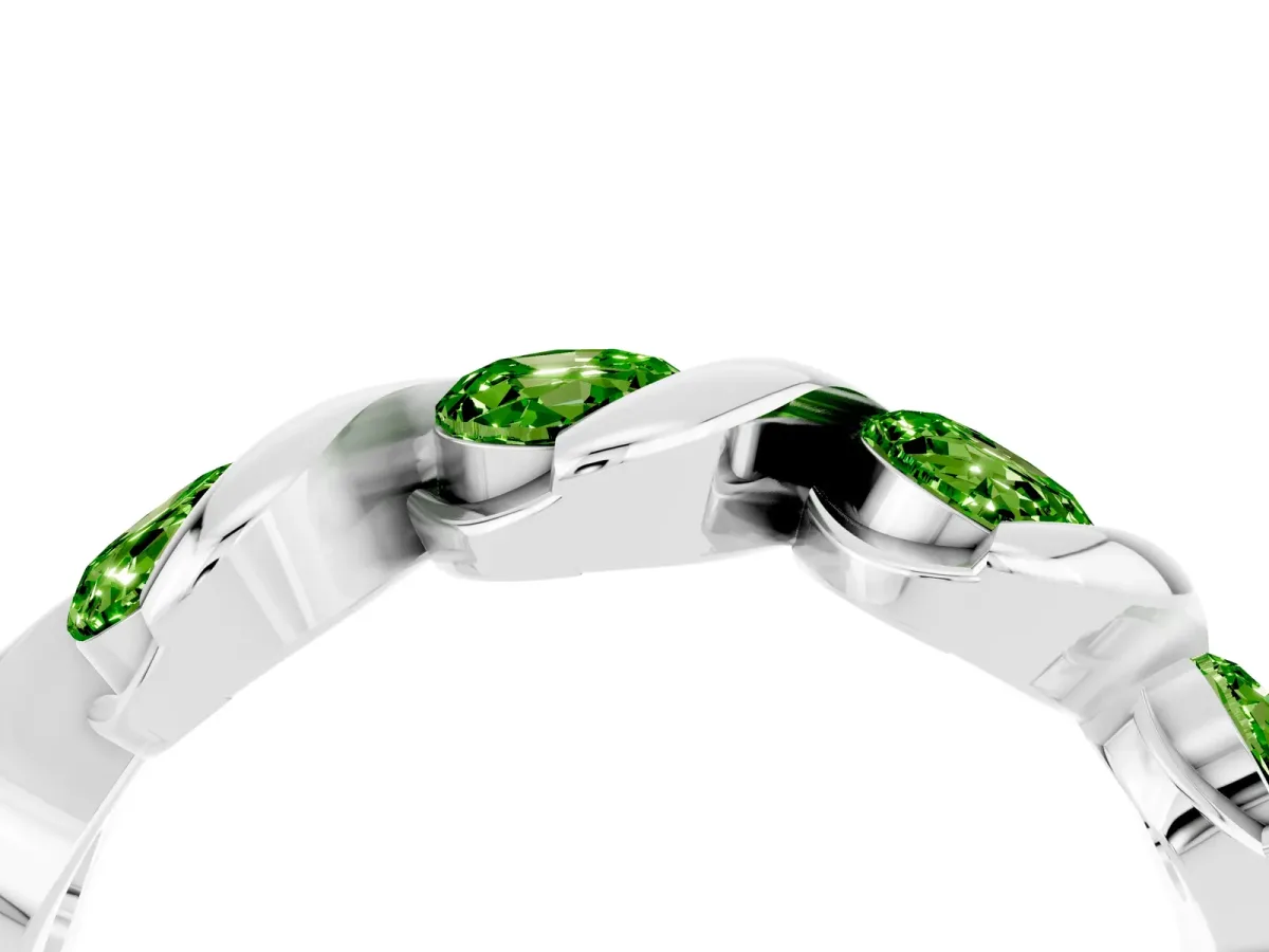 Round Peridot Wave Band with Channel Setting and Shared Prongs Silver