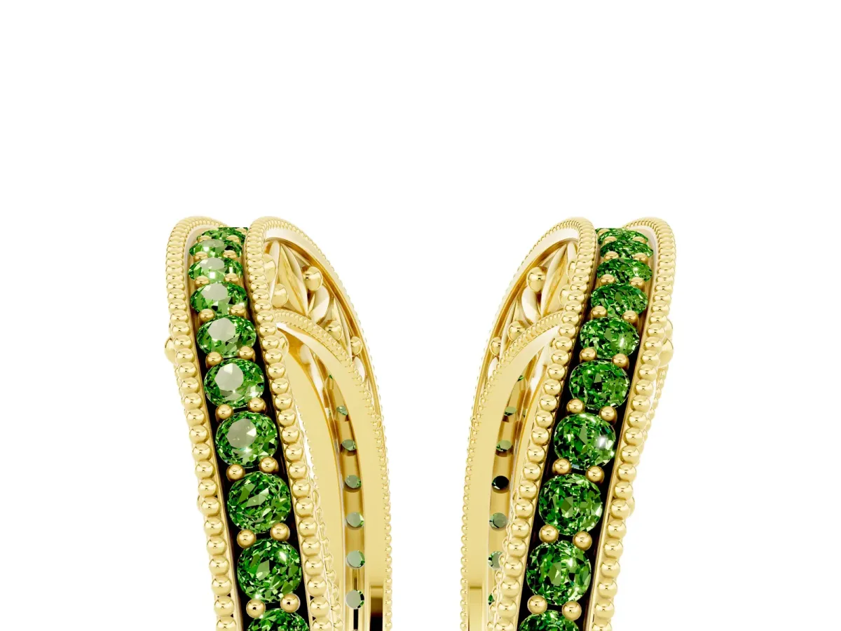 Round Peridot Milgrain Eternity Band with Channel Setting Yellow gold