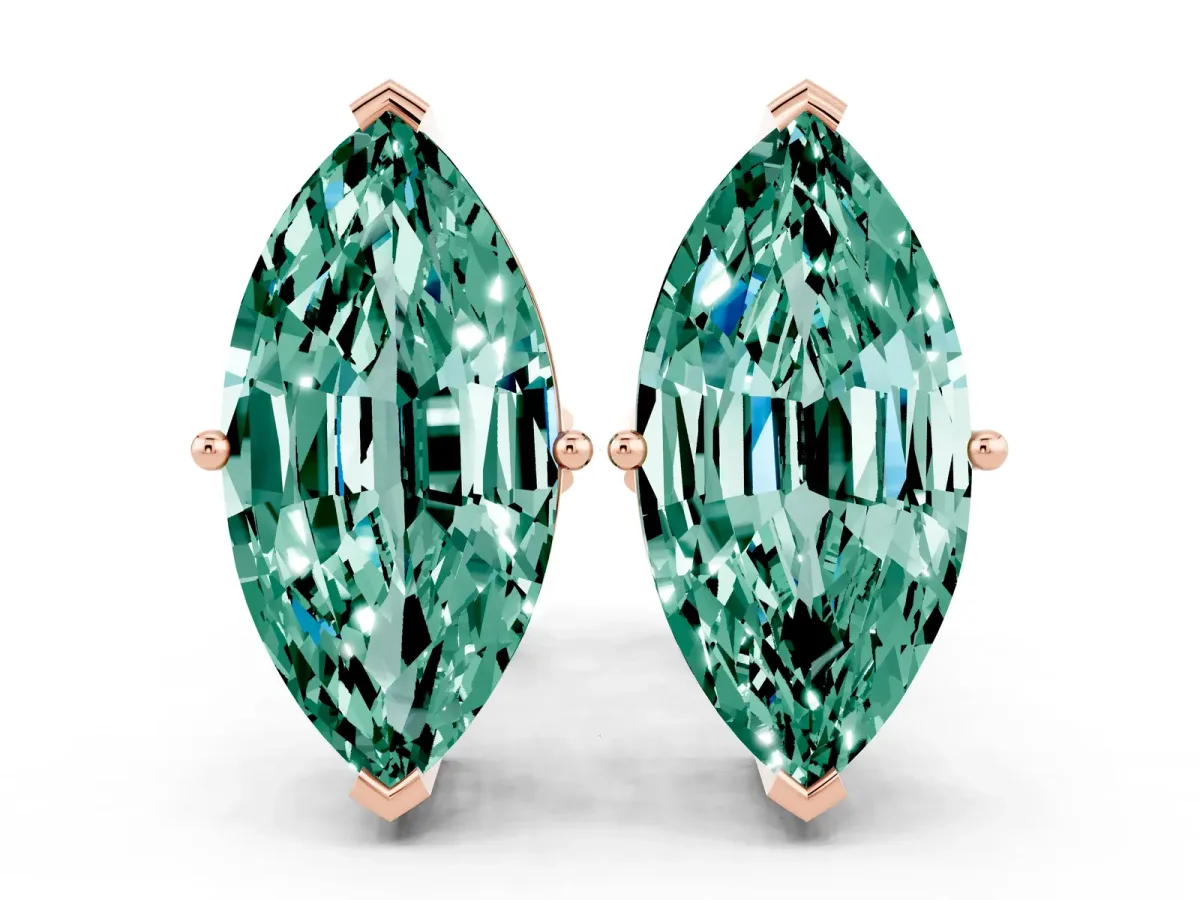 Marquise Cut Green Sapphire Stud Earrings Rose gold