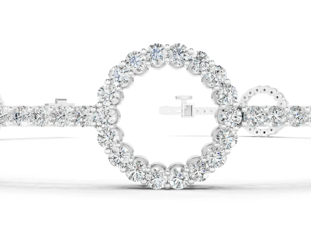Round Diamond Circle Link Tennis Bracelet with Pavé Setting White gold