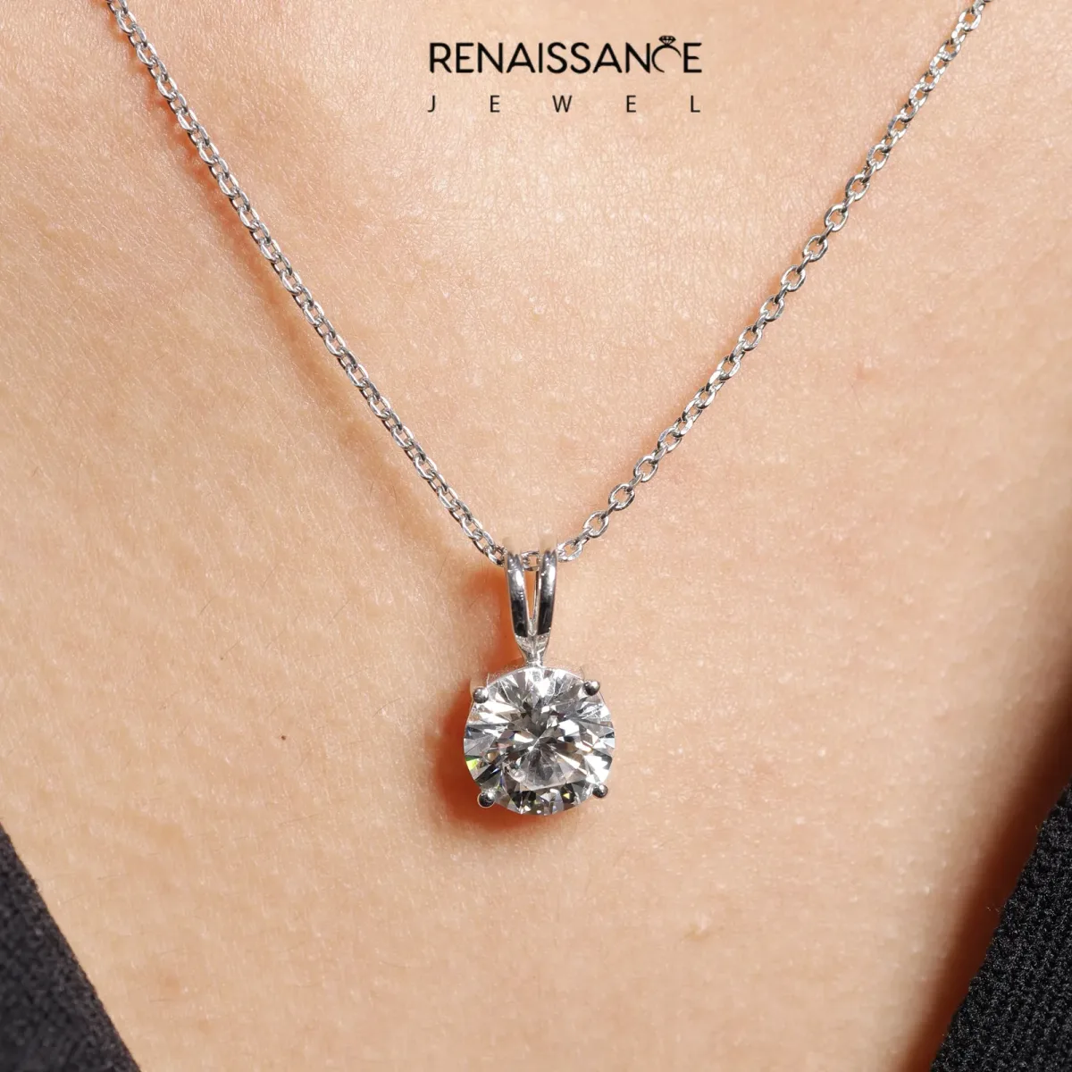 Round Solitaire Pendant with Four-Prong Setting White gold