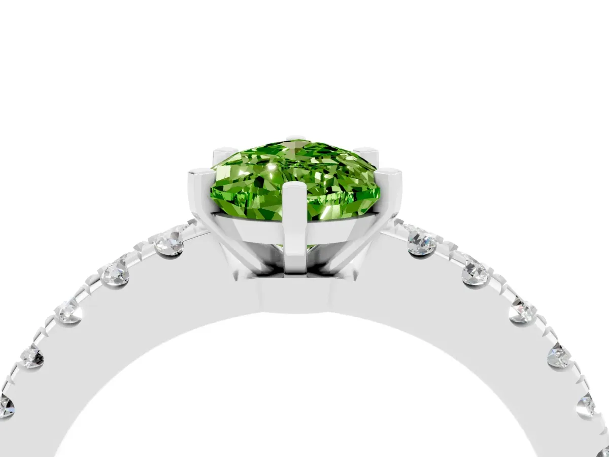 Pear Cut Solitaire Peridot with Pavé Band and Four-Prong Setting Platinum