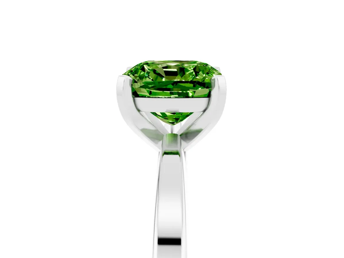 Cushion Cut Peridot Solitaire Engagement Ring with Classic Band and Four-Prong Setting Silver