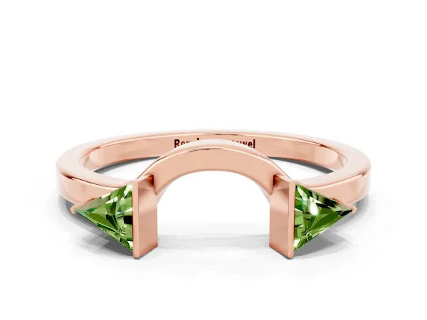 Trillion Peridot Open Band Ring with Bezel Setting Rose gold
