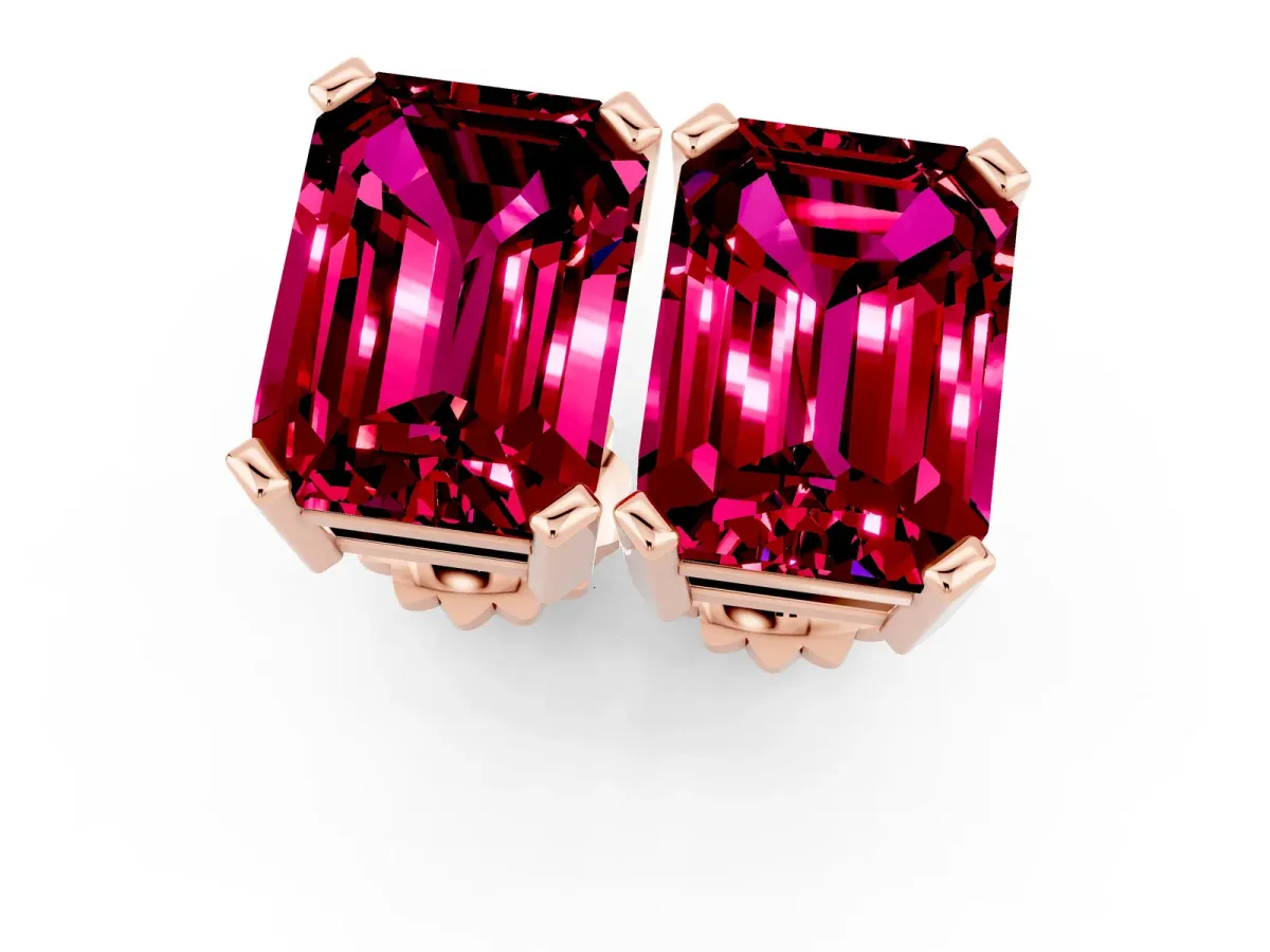 Emerald Cut Garnet Stud Earrings Rose gold