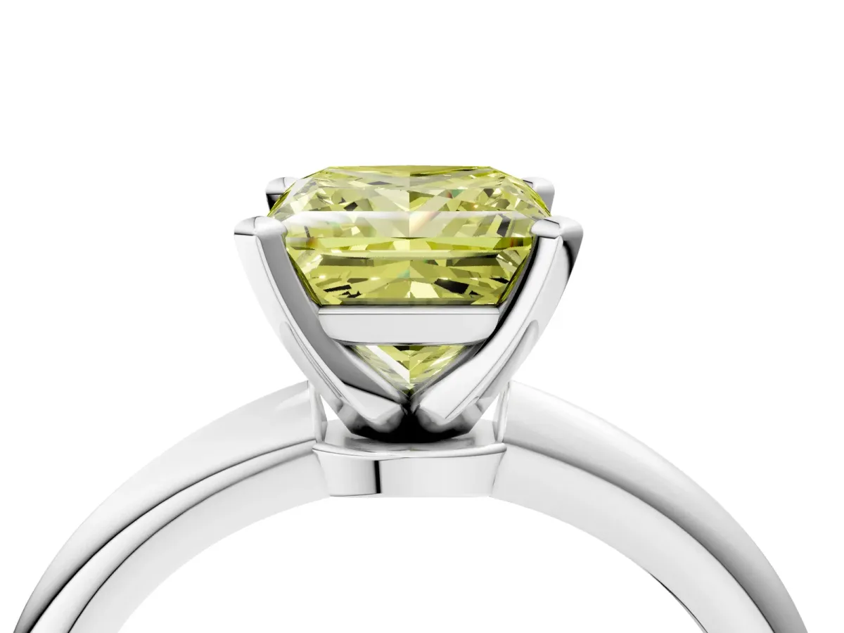 Fancy Yellow Princess Cut Diamond Solitaire Ring with Six-Prong Setting and Classic Band Silver
