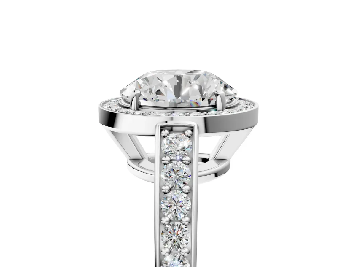 Round Cut Halo Pavé Diamond Engagement Ring with Bezel Setting Platinum
