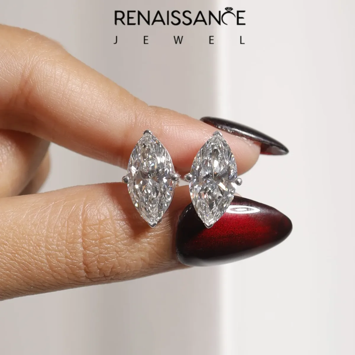 Marquise Cut Diamond Stud Earrings Silver