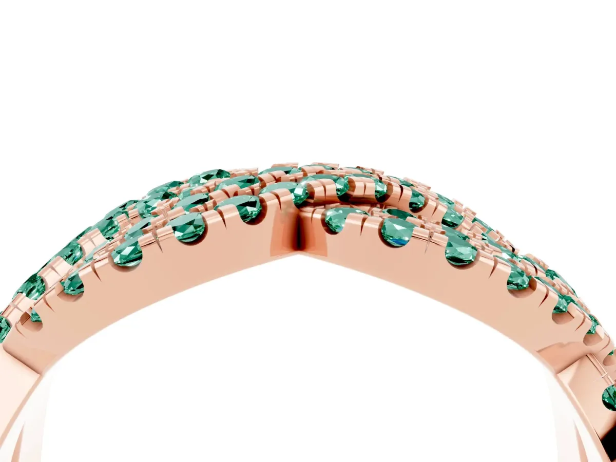 Pavé Round Green Sapphire Infinity Twist Band with Shared Prong Setting Rose gold