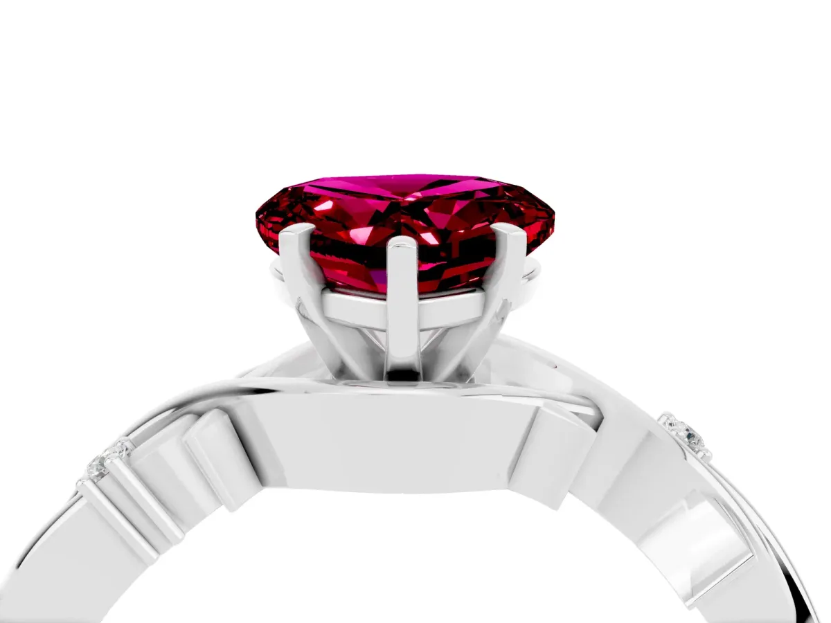 Heart Cut Garnet Solitaire Ring with Twisted Band and Prong Setting Platinum