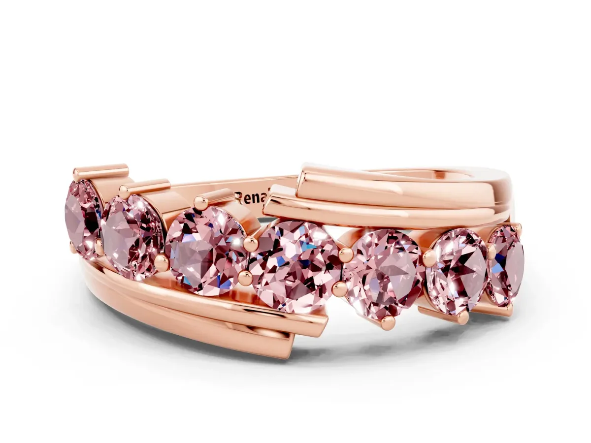 Round Morganite Wave Band with Channel and Shared Prong Setting Rose gold
