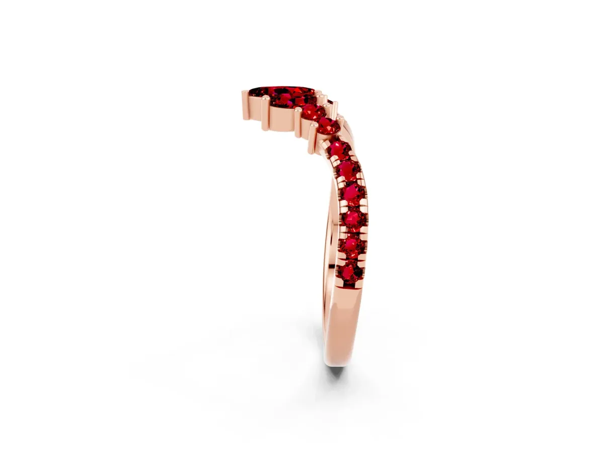 Chevron Marquise and Round Ruby Open Band with Prong Setting Rose gold