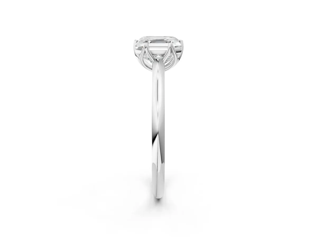 Asscher Cut Solitaire Cathedral Diamond Ring with Six-Prong Setting Platinum