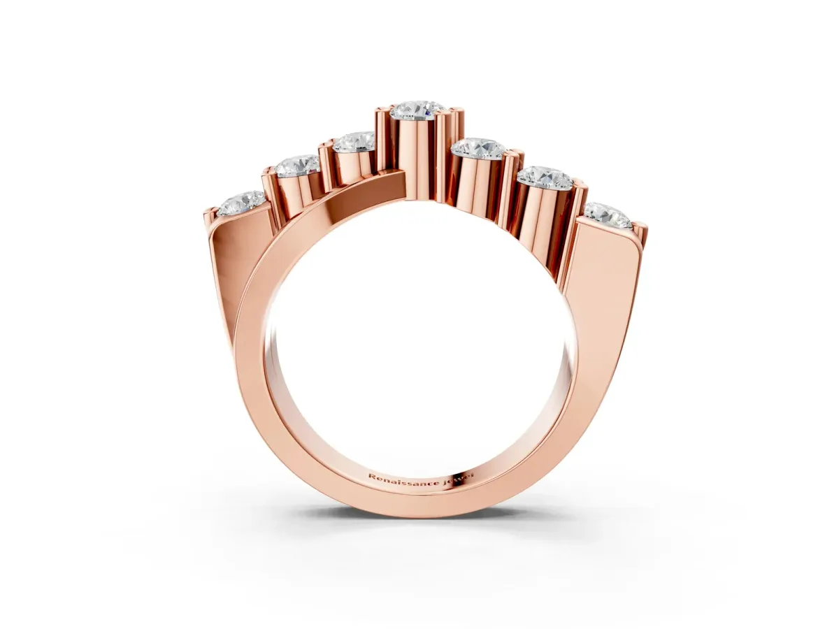 Round Diamond Prong-Set Crossover Band Rose gold