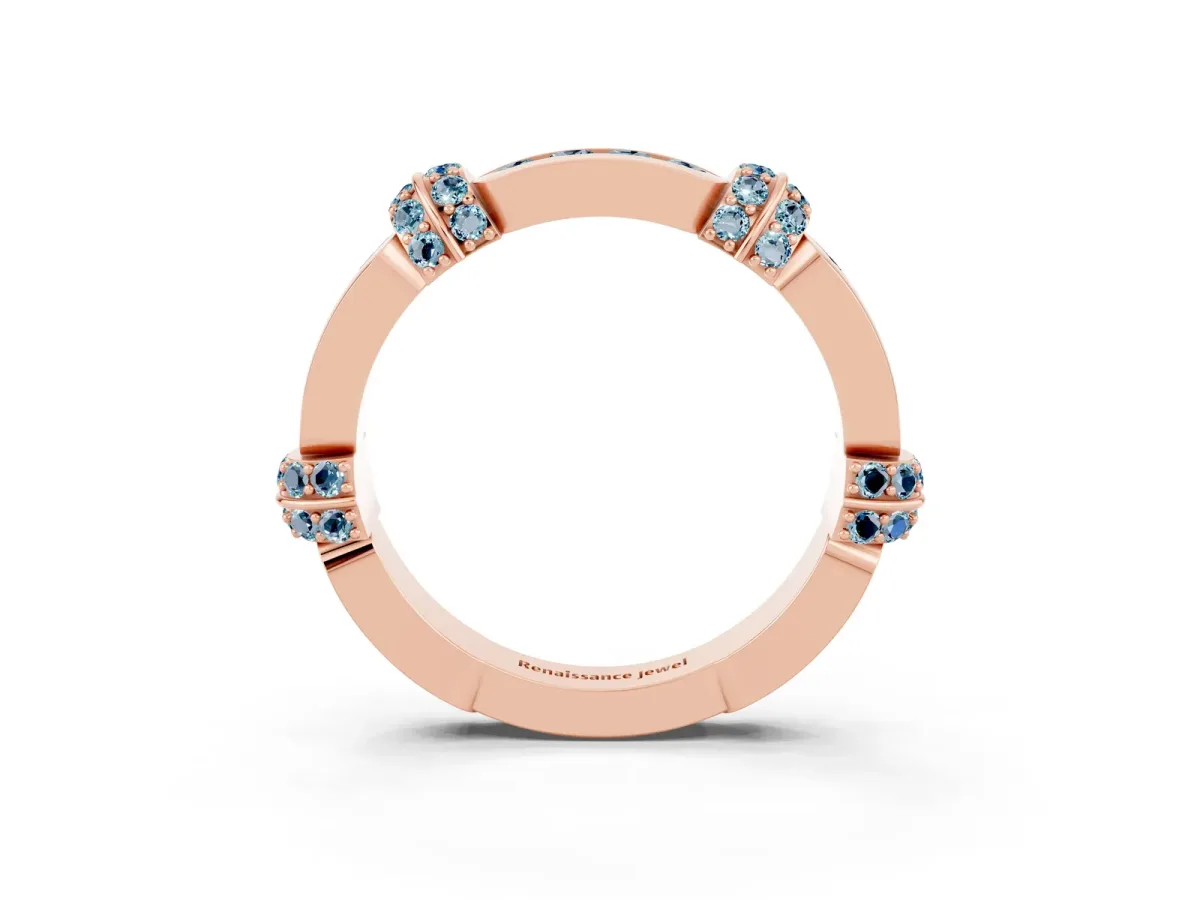 Pavé Round Aquamarine Link Band with Bezel Setting Rose gold