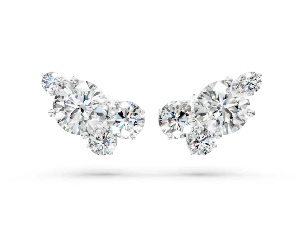 Round and Oval Diamond Hydrangea Bouquet Stud Earrings with Round Diamond Accents White gold