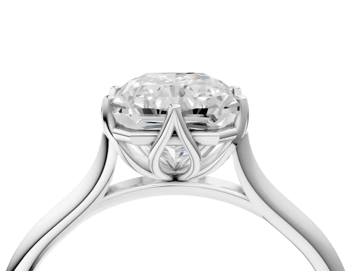 Radiant Cut Solitaire Cathedral Diamond Ring with Six-Prong Setting Platinum