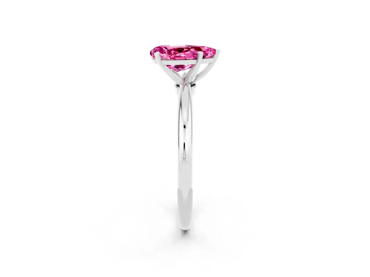 Pear Cut Pink Sapphire Solitaire Ring with Six-Prong Setting and Classic Band Silver