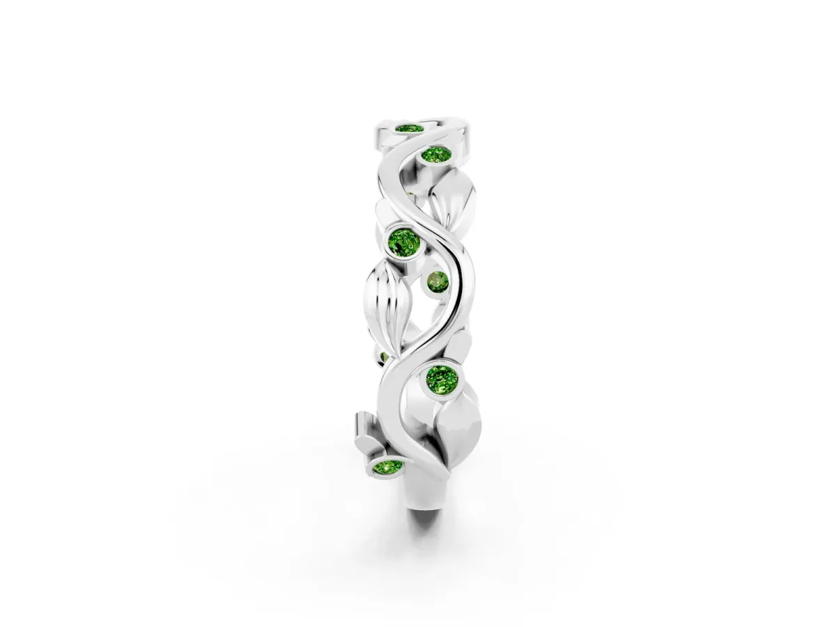 Round Peridot Leaf Eternity Band with Bezel Setting White gold