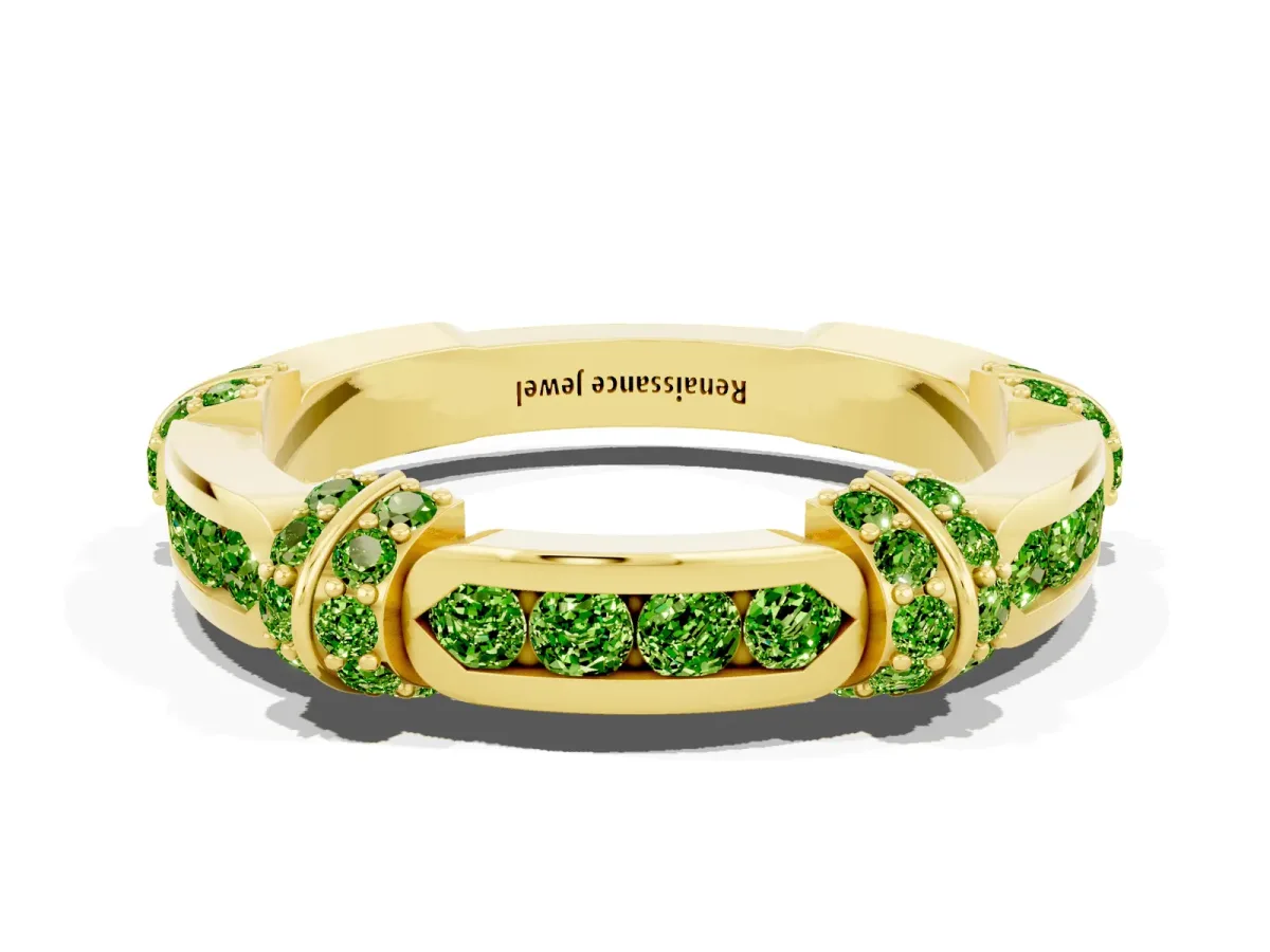 Pavé Round Peridot Link Band with Bezel Setting Yellow gold