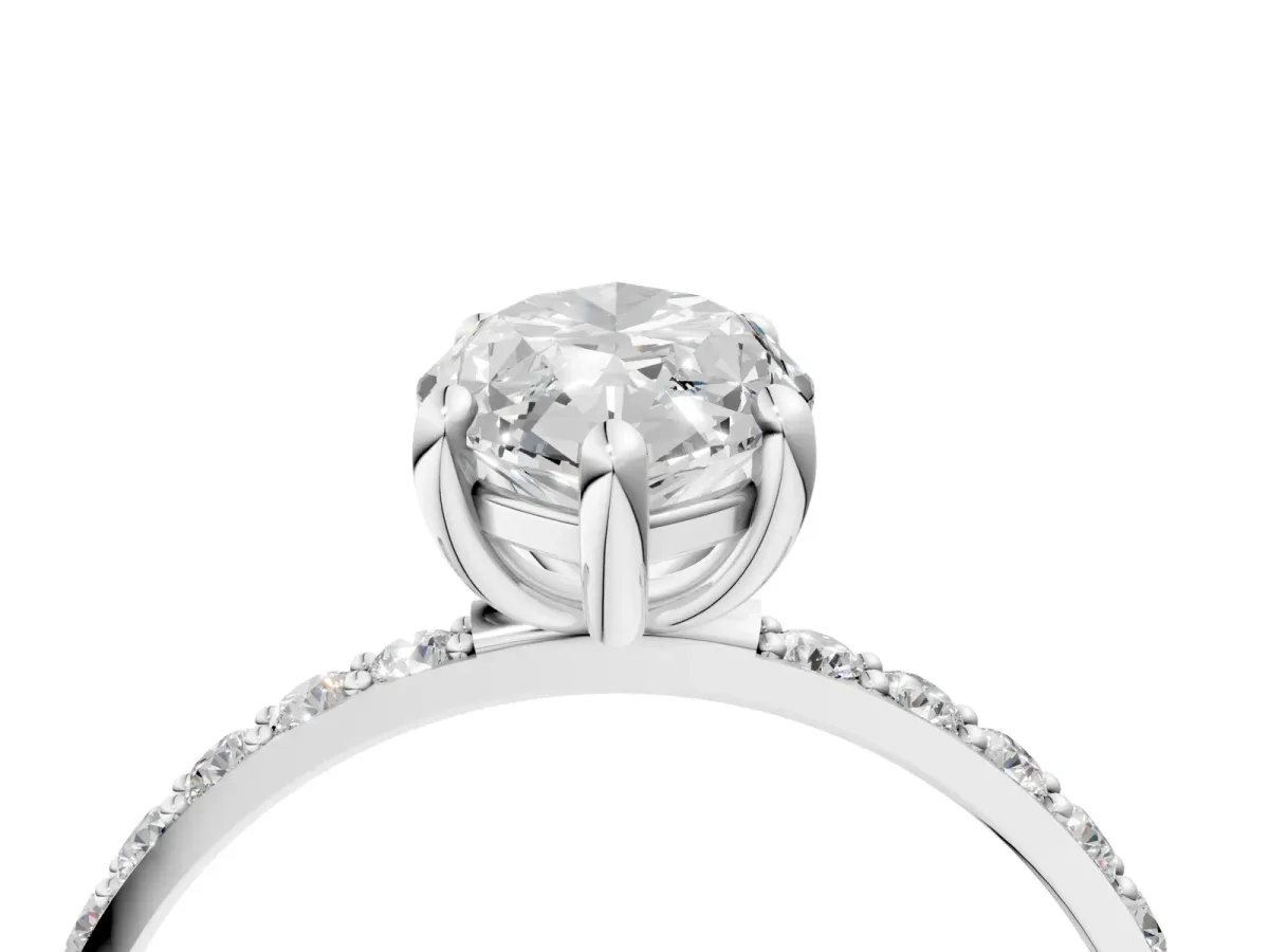 Marquise Cut Diamond Solitaire Ring with Round Pavé Band and Prong Setting Silver